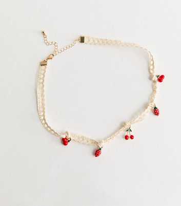Cream Lace Fruit Charm Choker Necklace