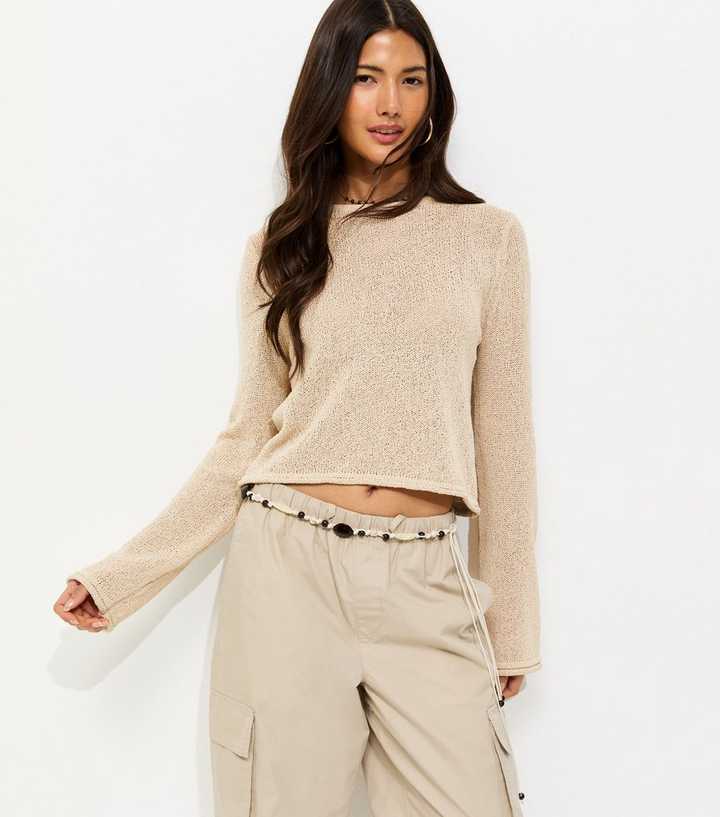 Oatmeal Cotton Rich Cropped Textured Jumper