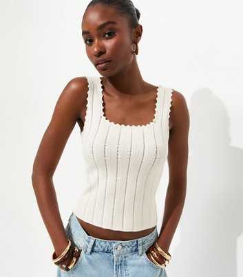 Cream Pointelle Square Neck Vest