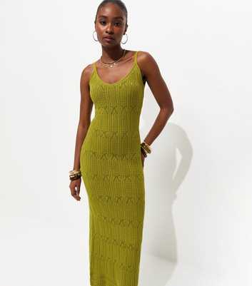 Green Cotton Rich Stitch Detail Maxi Dress