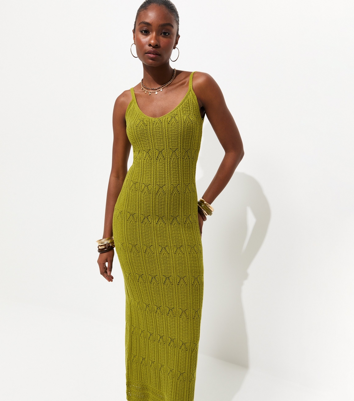 Women's Green Cotton Rich Stitch Detail Maxi Dress New Look