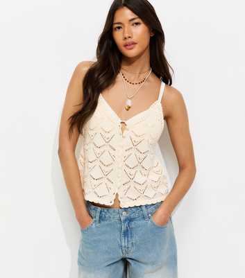 Cream Cotton Rich Crochet Button Up Cami Top