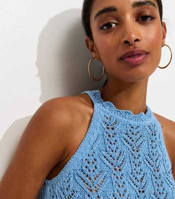 Blue Pointelle Knit Racer Vest