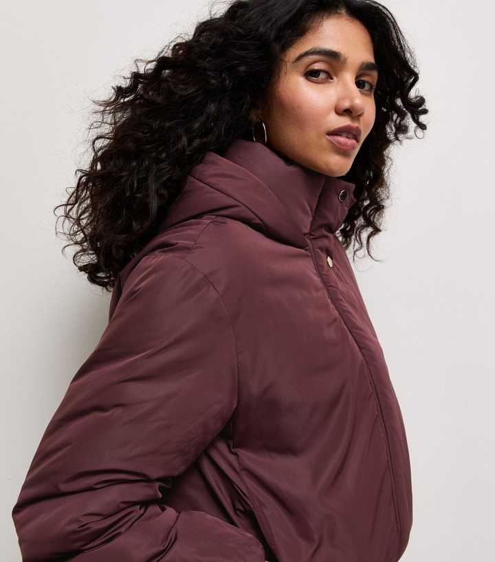Dark Burgundy Hooded Puffer Jacket