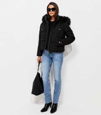 Black Faux Fur Hood Puffer Jacket