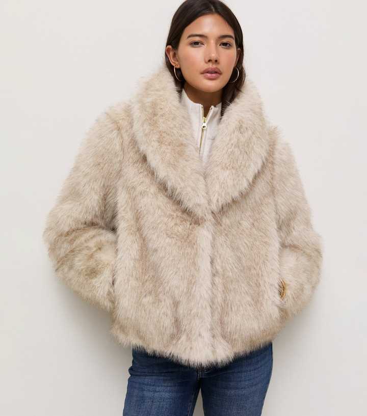 Cream Faux Fur Shawl Collar Jacket