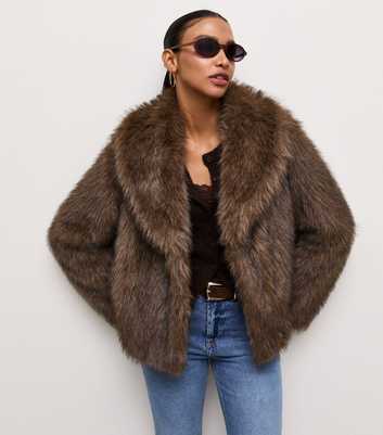 Brown Faux Fur Shawl Collar Jacket