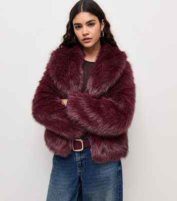 Dark Burgundy Faux Fur Shawl Collar Jacket