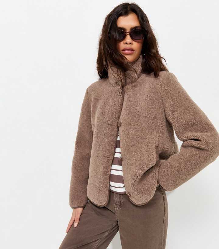 Mink Funnel Neck Buttoned Borg Teddy Jacket