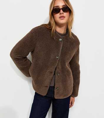 Dark Brown Borg Button Through Jacket