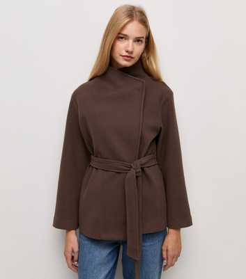Dark Mink High Neck Belted Jacket
