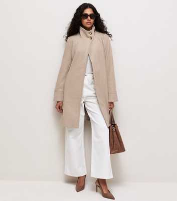 Stone Woven Funnel Neck Button Coat