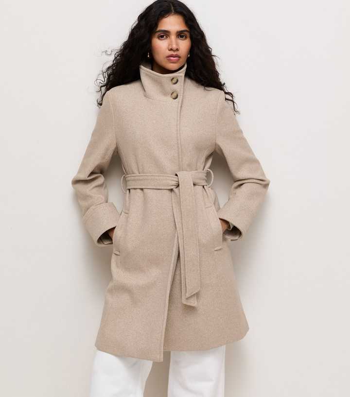 Stone Woven Funnel Neck Button Coat