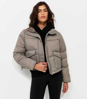 Mink Cropped Funnel Neck Puffer Jacket