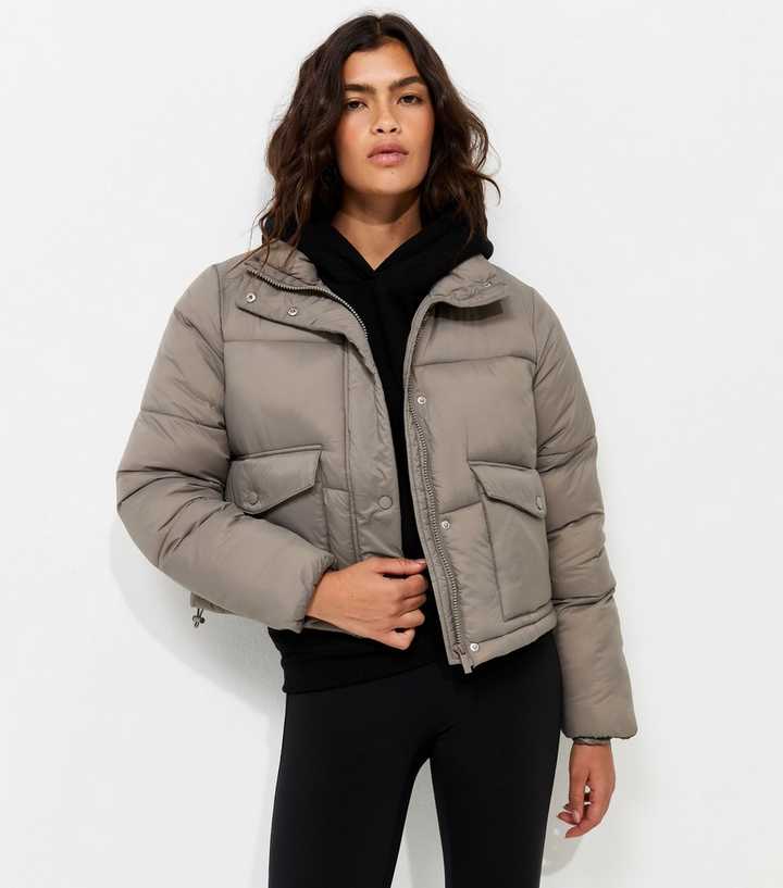 Mink Cropped Funnel Neck Puffer Jacket