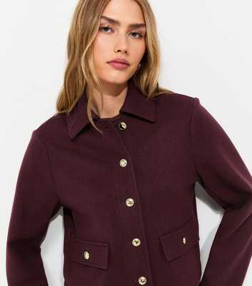 Dark Burgundy Button Front Collared Shacket