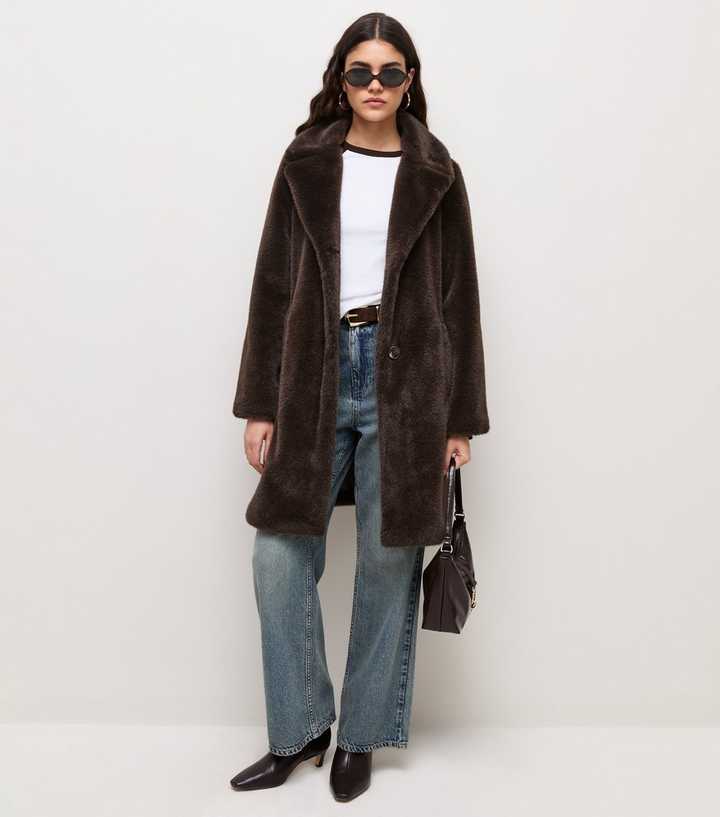 Dark Brown Faux Fur Midi Coat