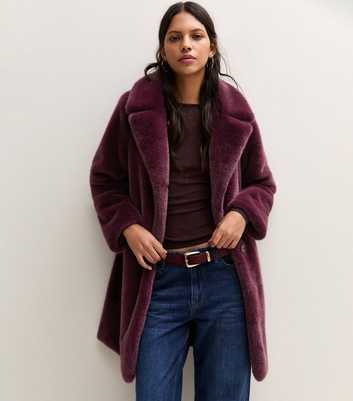 Dark Burgundy Faux Fur Midi Coat