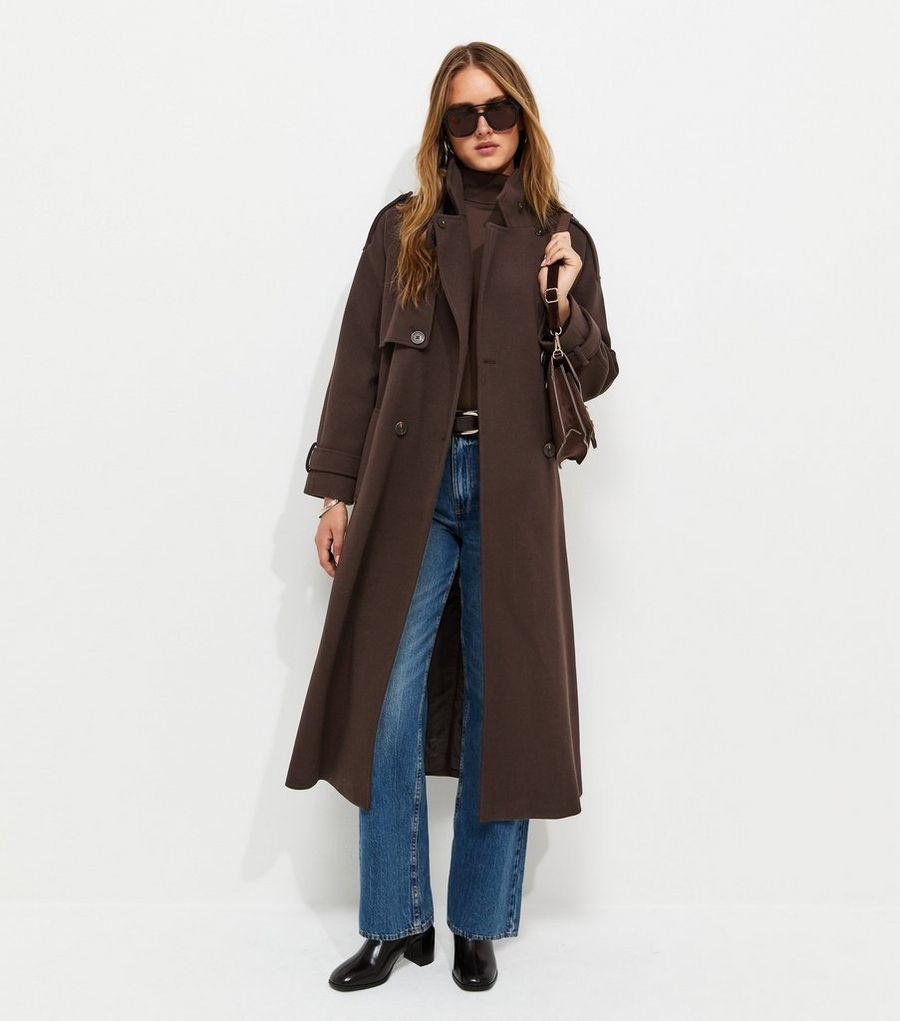Brushed Double-Breasted Belted Trench Coat