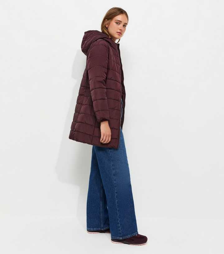 Dar Burgundy Hooded Midi Puffer Jacket