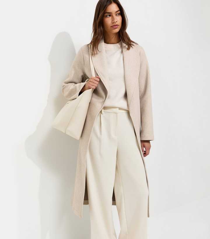 Oatmeal Shawl Collar Belted Wrap Coat