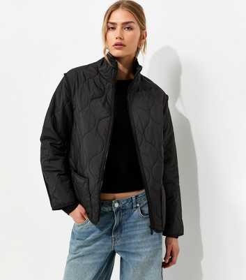 Black Quilted High Neck Jacket