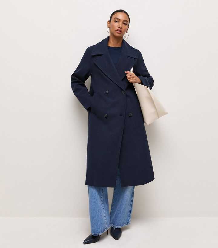 Navy Double Breasted Button Front Coat