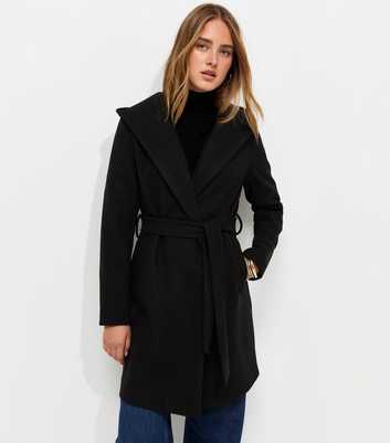 Black Felt Belted Hooded Coat