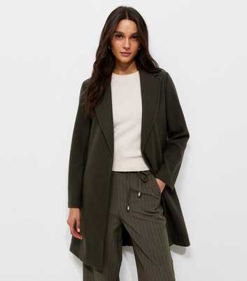 Dark Khaki Open Front Longline Formal Coat