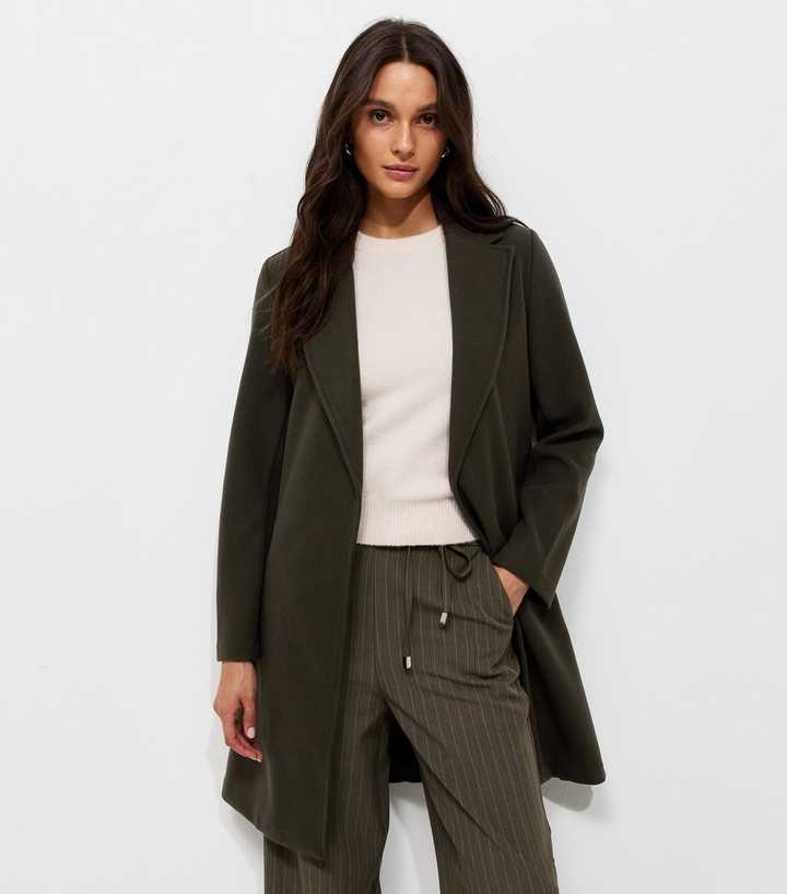 Dark Khaki Open Front Longline Formal Coat