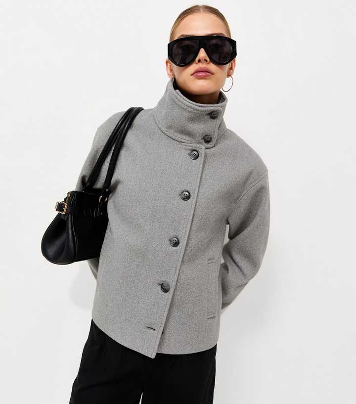 Light Grey Woven Funnel Neck Jacket