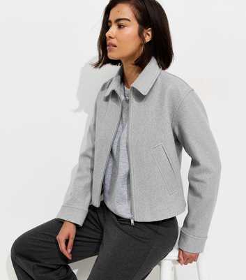 Dark Grey Felt Zip Through Shacket