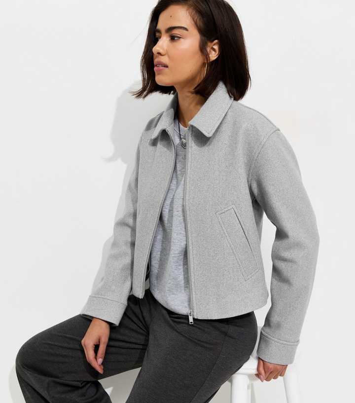 Dark Grey Felt Zip Through Shacket