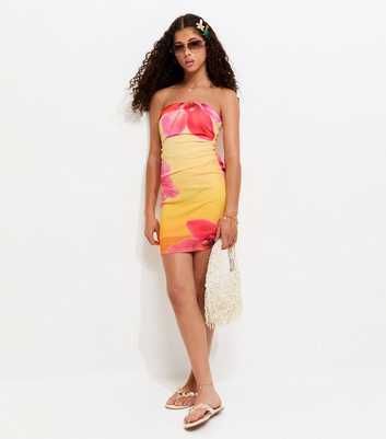 Girls Yellow Tropical Print Mesh Bandeau Dress