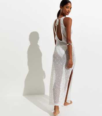White Three Dimensional Open Knit Sequin Beach Maxi Dress