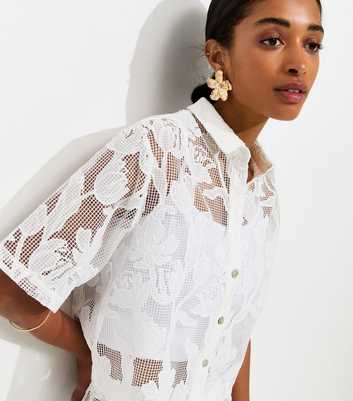 Premium White Embroidered Netted Floral Lace Beach Shirt
