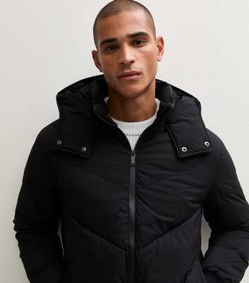Black Hooded Funnel Neck Puffer Jacket