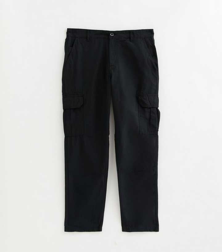 Black Cotton Slim Fit Tapered Leg Cargo Trousers