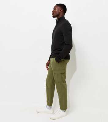 Dark Khaki Cotton Slim Fit Tapered Leg Cargo Trousers