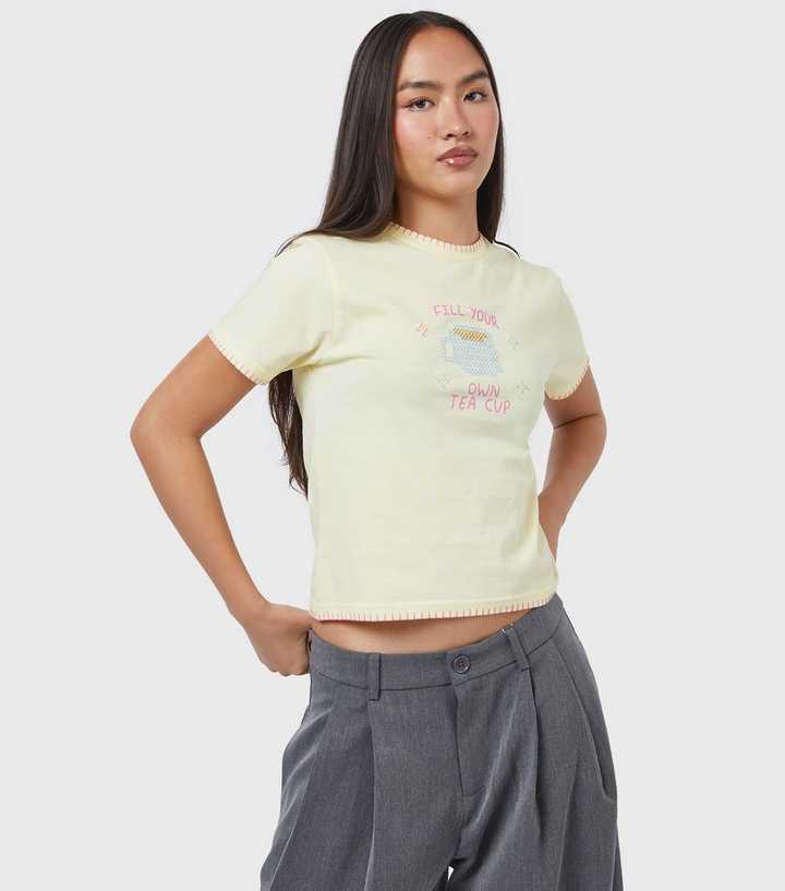 Skinnydip Bright Yellow Fill Your Own Tea Cup Baby Tee T-shirt