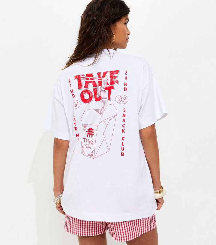 White Cotton Take Out Oversized T-Shirt