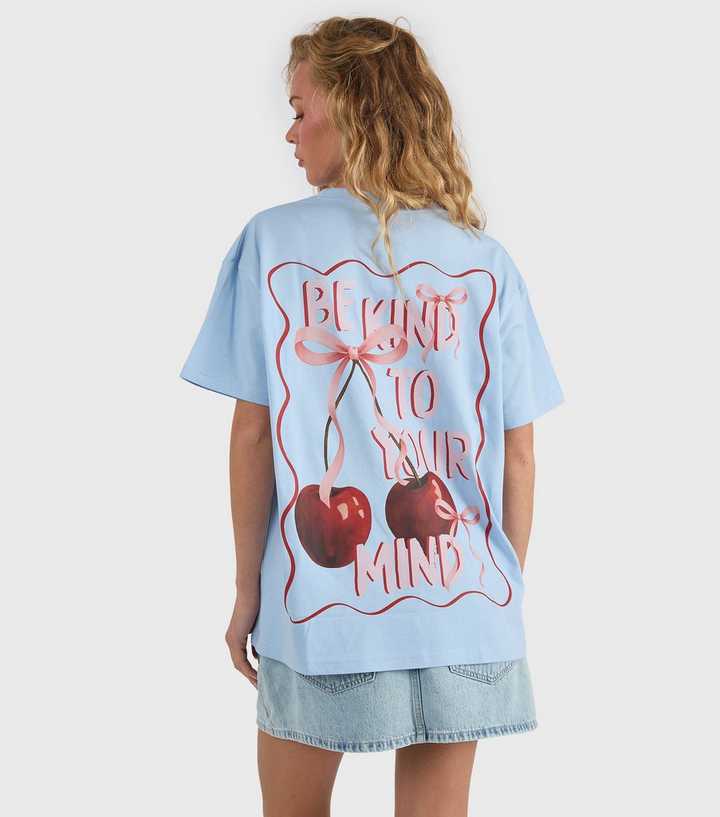 Skinnydip Blue Cotton Cherry Print Oversized T-Shirt