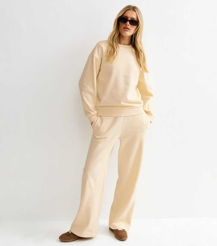 Cream Wide Leg Relaxed Fit Joggers