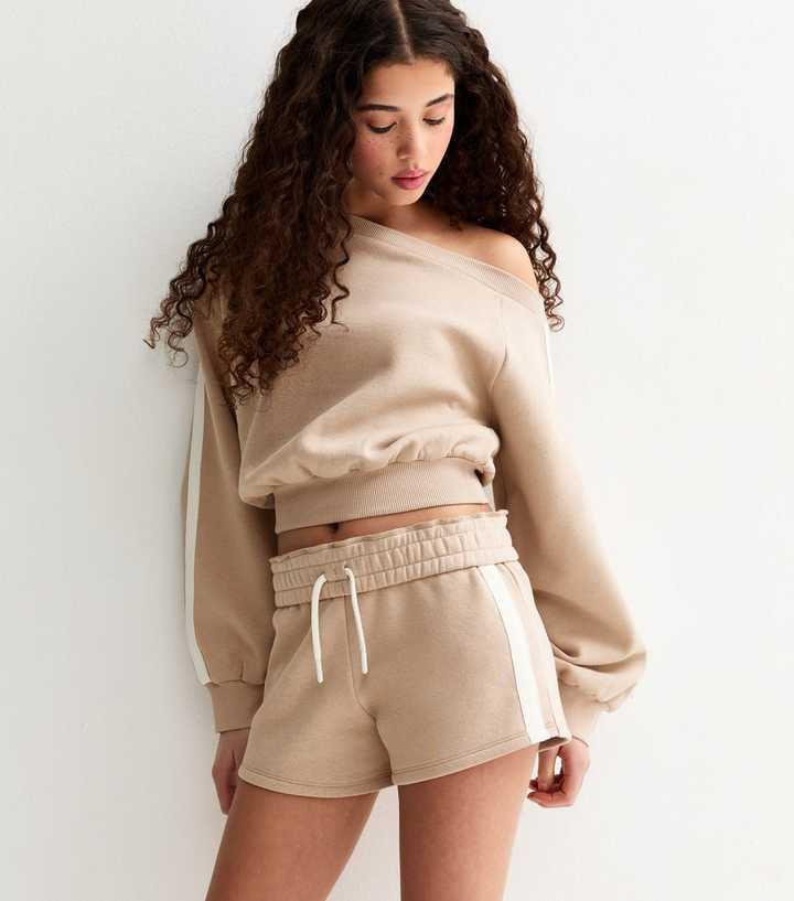 Girls Stone Side Stripe Drawstring Shorts