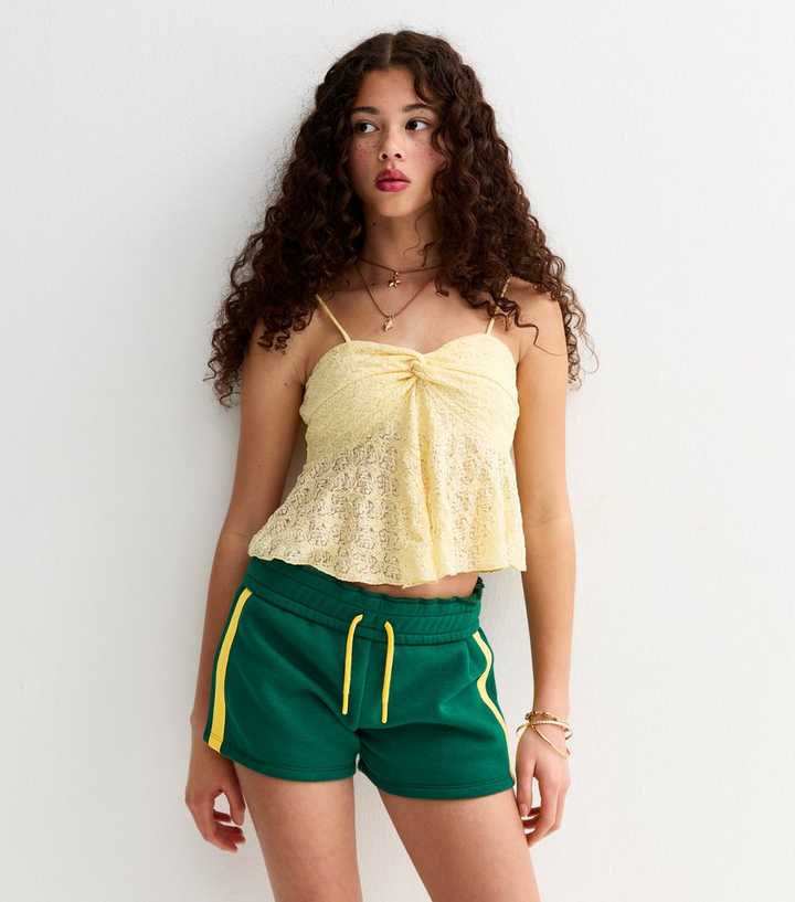 Girls Dark Green Side Stripe Drawstring Shorts