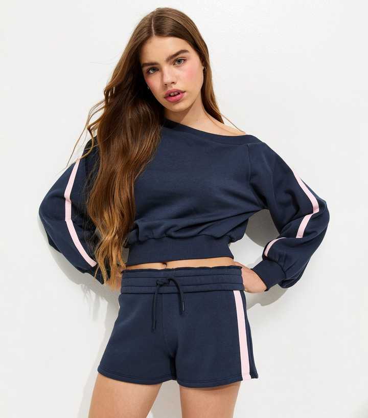 Girls Navy Side Stripe Drawstring Shorts | New Look