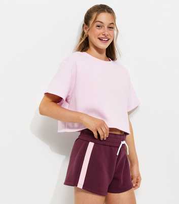 Girls Dark Burgundy Side Stripe Drawstring Shorts