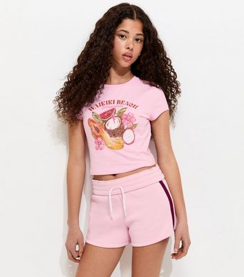Girls Pink Side Stripe Drawstring Shorts