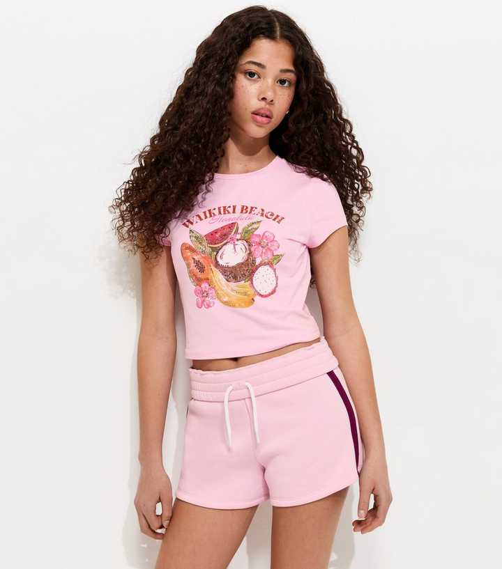 Girls Pink Side Stripe Drawstring Shorts