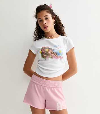 Girls Pink 89 Print Fold Over Waistband Shorts